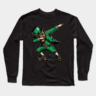 St Patricks Day Dabbing Leprechaun Boys Girls Men Dab Dance Long Sleeve T-Shirt